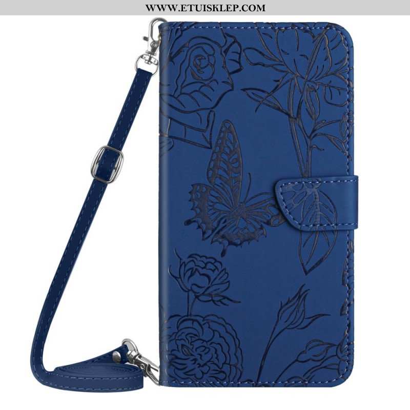 Etui Folio do Samsung Galaxy M23 5G Dyskretne Motyle I Pasek Na Ramię